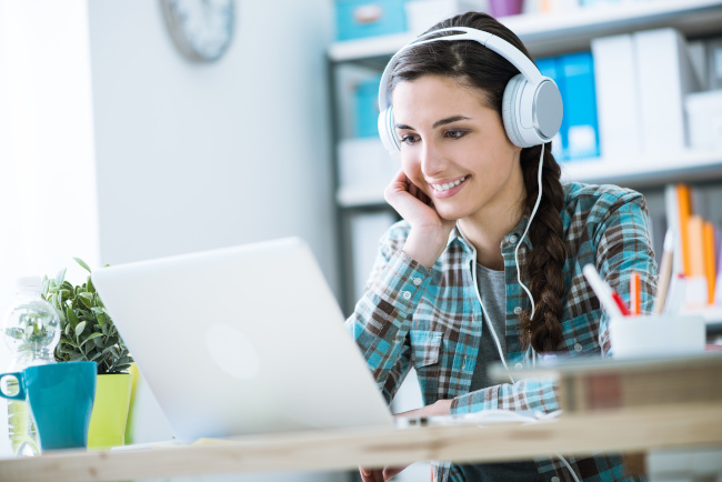 Girl Learning English Online With Headphones 1 